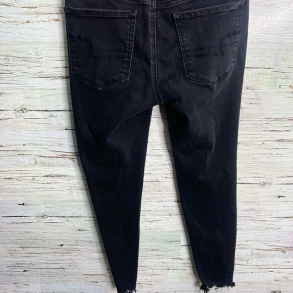 American Eagle Outfitters High Rise Jeggings Black Jeans 6 short distressed - Picture 6 of 9
